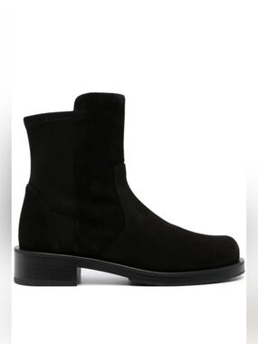 Stuart Weitzman 5050 Bold Zip Ankle Bootie in Black Suede Size: 9